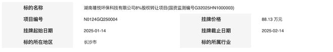 湖南城乡环境建设转让禧悦环保科技8%股权底价88万元(图1)
